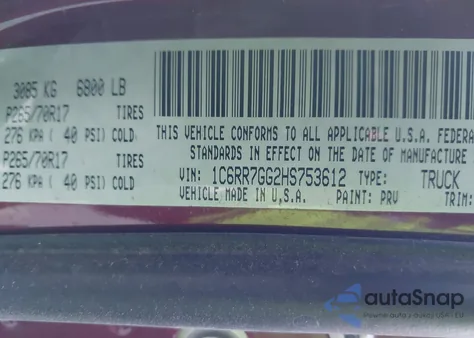 2017 Ram 1500 Slt 4X4 6'4 Box из США, поврежденный, VIN 1C6RR7GG2HS753612